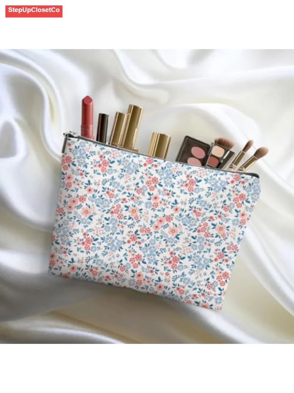 4 Pack Floral Linen Makeup Bag Cosmetic Pouch Travel Organizer Gift